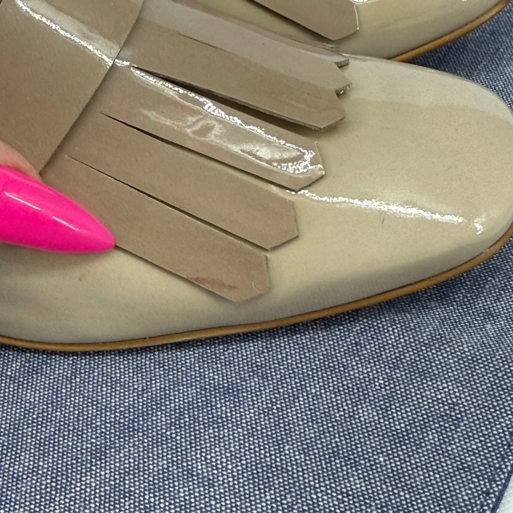 Paul Green Kiltie Loafer Fringe Pumps 8 Beige Patent Leather Square Toe
